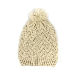 ISAAC MIZRAHI Cable Knit Pom Pom Beanie Cream OS